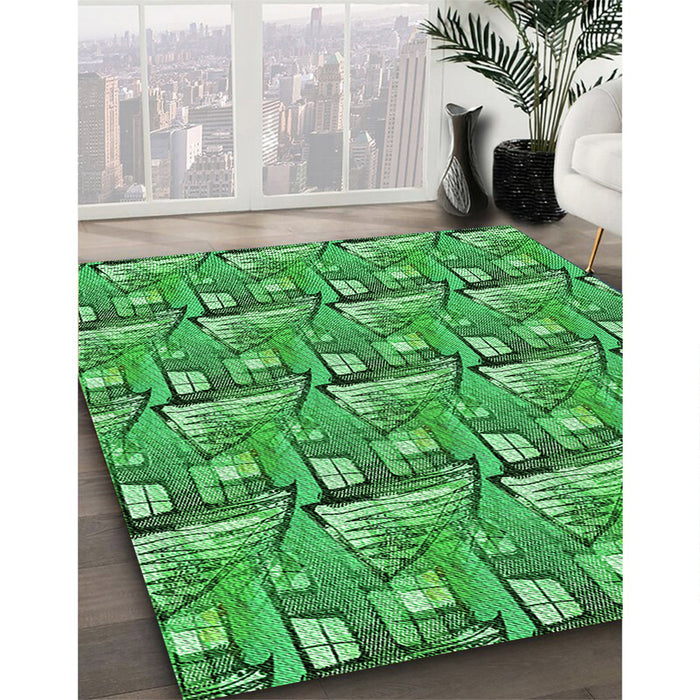 Patterned Forest Green Rug in Family Room, pat3113grn