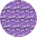 Square Machine Washable Transitional Bright Lilac Purple Rug in a Living Room, wshpat3113pur