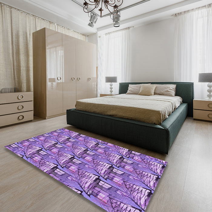 Round Machine Washable Transitional Bright Lilac Purple Rug in a Office, wshpat3113pur
