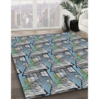 Patterned Light Steel Blue Novelty Rug, pat3113