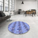 Round Patterned Sky Blue Rug in a Office, pat3114blu