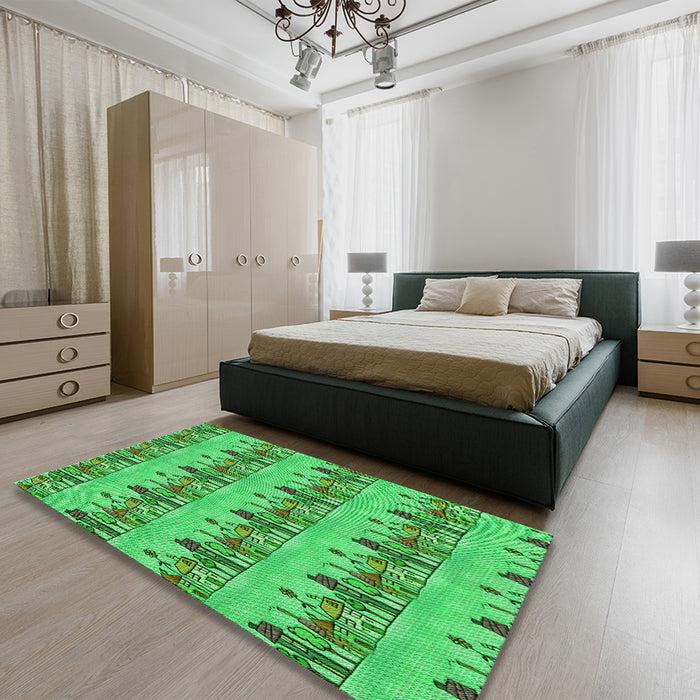 Patterned Forest Green Rug in a Bedroom, pat3114grn