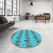 Round Patterned Deep-Sea Green Rug in a Office, pat3114lblu