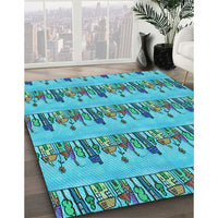 Patterned Deep-Sea Green Rug, pat3114lblu