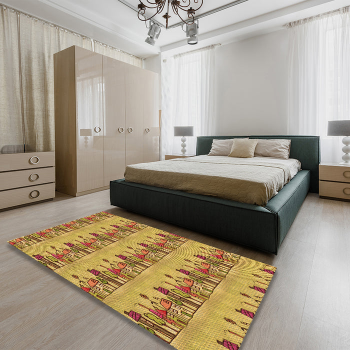 Round Machine Washable Transitional Dark Bisque Brown Rug in a Office, wshpat3114org