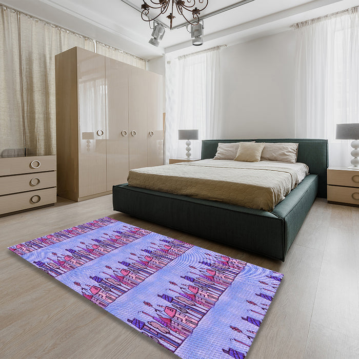 Patterned Purple Violet Purple Rug in a Bedroom, pat3114pur