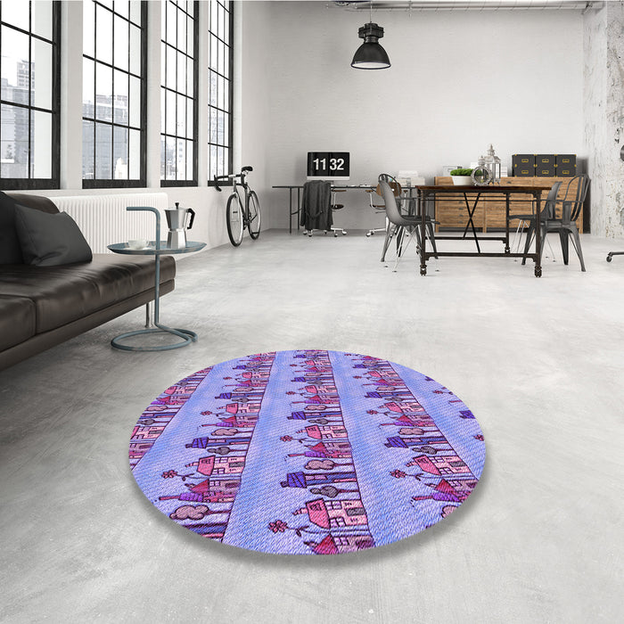 Round Patterned Purple Violet Purple Rug in a Office, pat3114pur