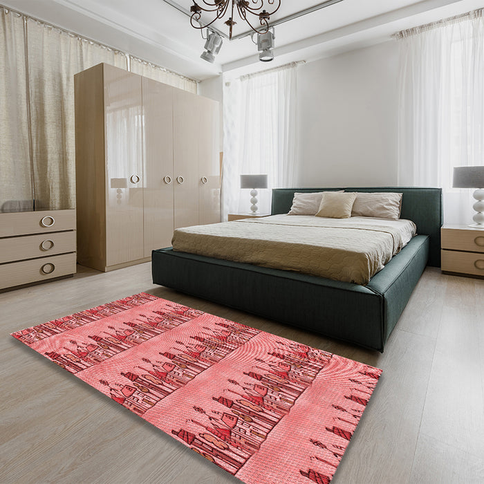 Patterned Light Coral Pink Rug in a Bedroom, pat3114rd