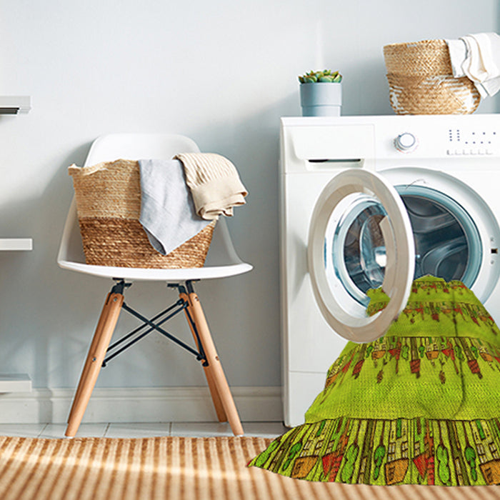Machine Washable Transitional Dark Yellow Green Rug in a Washing Machine, wshpat3114yw