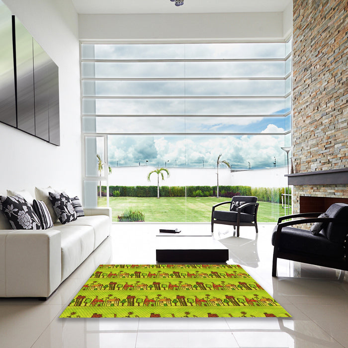 Machine Washable Transitional Dark Yellow Green Rug in a Kitchen, wshpat3114yw