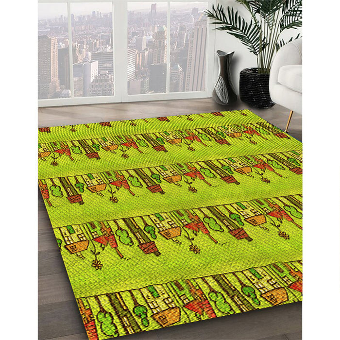 Machine Washable Transitional Dark Yellow Green Rug in a Family Room, wshpat3114yw