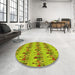 Round Patterned Dark Yellow Green Rug in a Office, pat3114yw