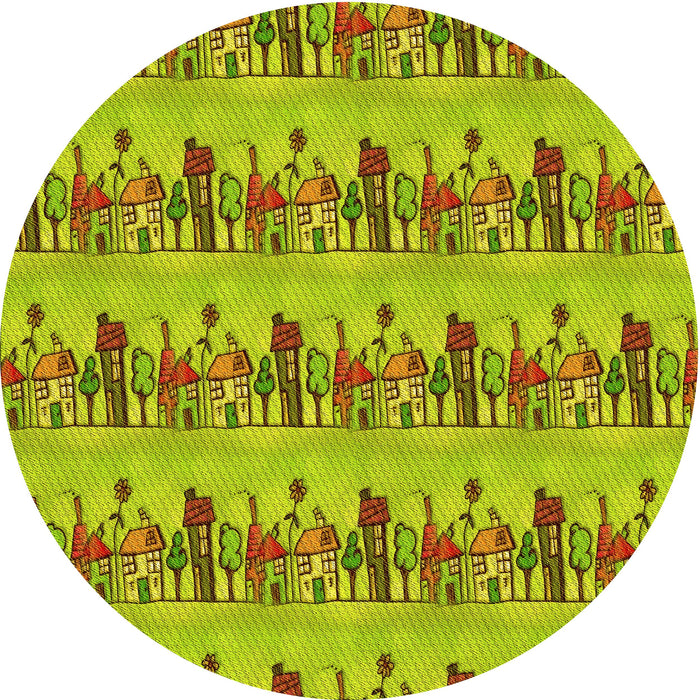 Square Patterned Dark Yellow Green Rug, pat3114yw