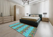 Patterned Sky Blue Novelty Rug in a Bedroom, pat3114