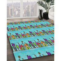 Patterned Sky Blue Novelty Rug, pat3114