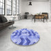 Round Patterned Royal Blue Rug in a Office, pat3115blu