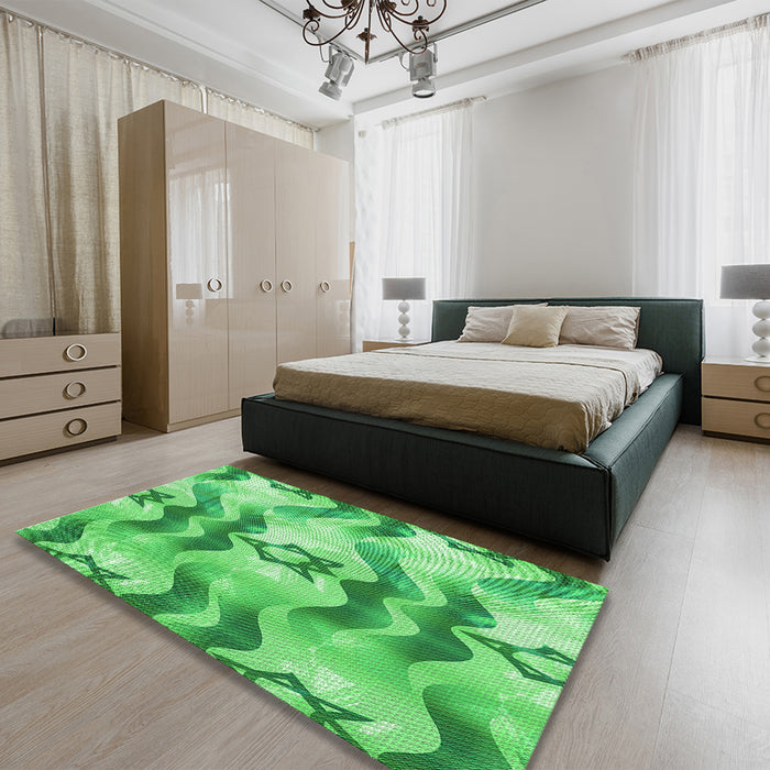 Patterned Green Rug in a Bedroom, pat3115grn