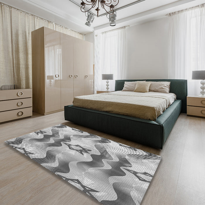 Patterned Silver Gray Rug in a Bedroom, pat3115gry