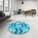 Round Patterned Deep Sky Blue Rug in a Office, pat3115lblu