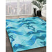 Machine Washable Transitional Deep Sky Blue Rug in a Family Room, wshpat3115lblu