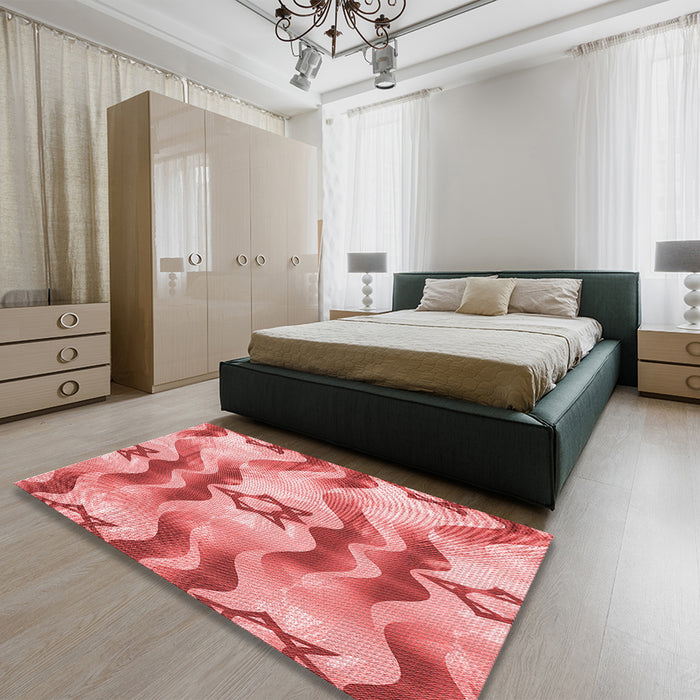 Patterned Pastel Pink Rug in a Bedroom, pat3115rd