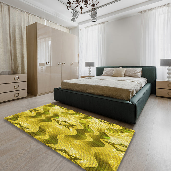 Patterned Yellow Rug in a Bedroom, pat3115yw