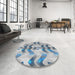 Round Patterned Blue Novelty Rug in a Office, pat3115