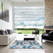 Square Patterned Blue Novelty Rug in a Living Room, pat3115