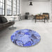 Round Patterned Jeans Blue Rug in a Office, pat3116blu