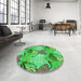 Round Patterned Dark Lime Green Rug in a Office, pat3116grn