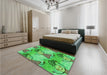 Patterned Dark Lime Green Rug in a Bedroom, pat3116grn