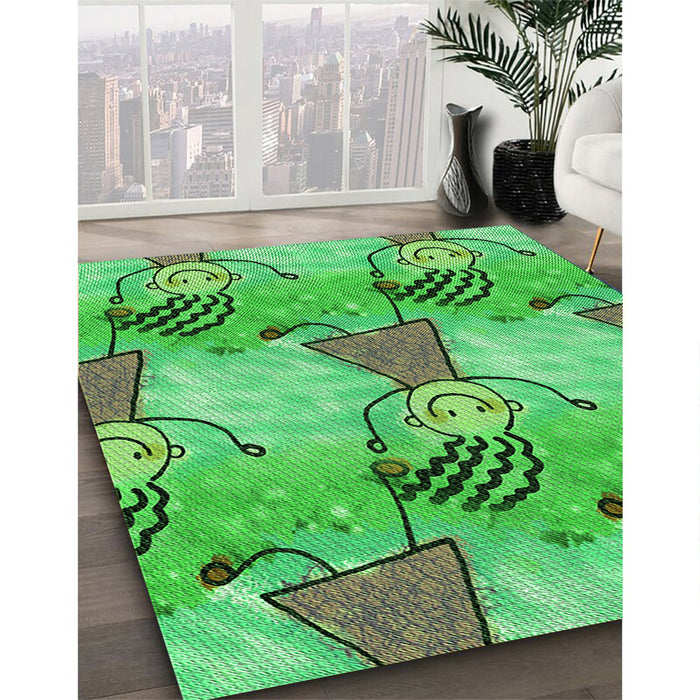 Machine Washable Transitional Dark Lime Green Rug in a Family Room, wshpat3116grn