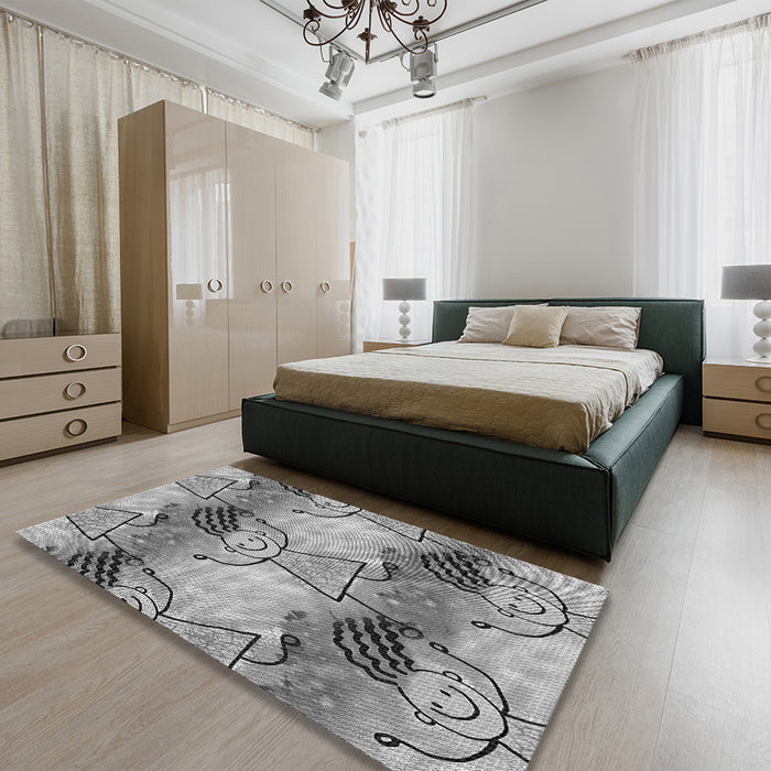 Patterned Cloud Gray Rug in a Bedroom, pat3116gry