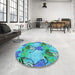 Round Patterned Turquoise Green Rug in a Office, pat3116lblu