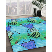 Patterned Turquoise Green Rug, pat3116lblu