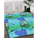 Patterned Turquoise Green Rug in Family Room, pat3116lblu