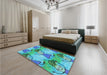 Patterned Turquoise Green Rug in a Bedroom, pat3116lblu