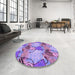 Round Patterned Dark Orchid Purple Rug in a Office, pat3116pur