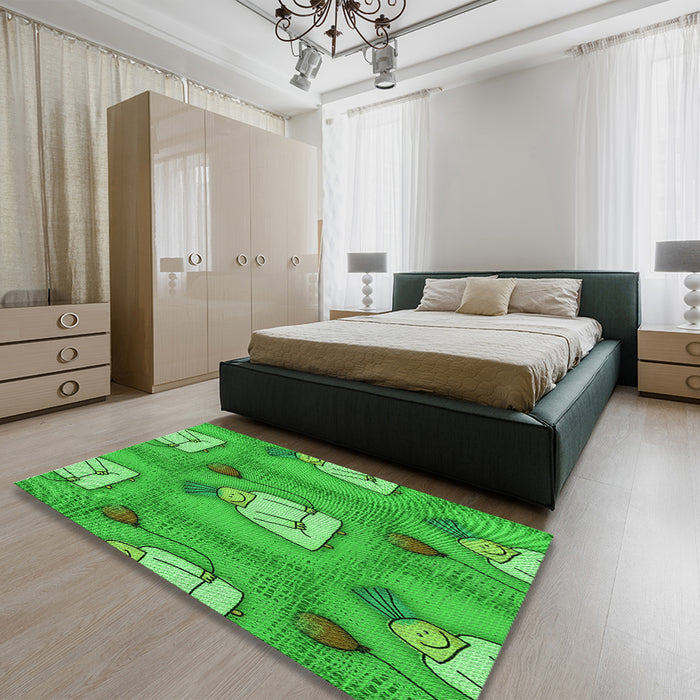 Patterned Neon Green Rug in a Bedroom, pat3117grn