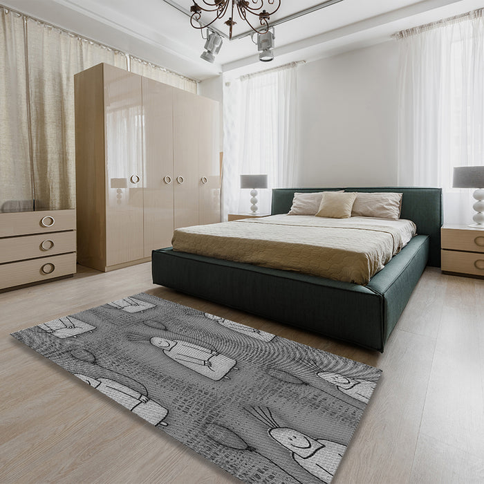 Patterned Gunmetal Gray Rug in a Bedroom, pat3117gry