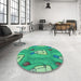 Round Patterned Lime Mint Green Rug in a Office, pat3117lblu