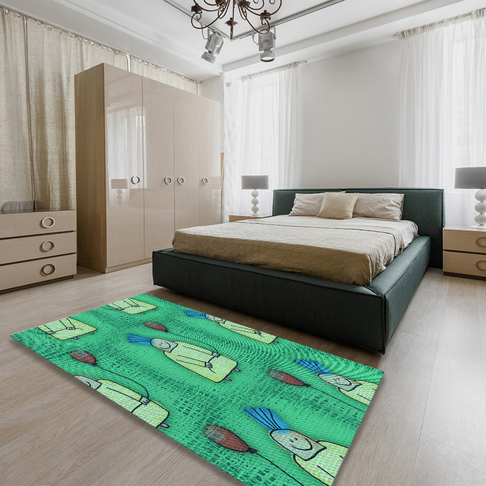 Round Machine Washable Transitional Lime Mint Green Rug in a Office, wshpat3117lblu