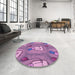 Round Patterned Violet Purple Rug in a Office, pat3117pur