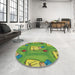 Round Machine Washable Transitional Green Rug in a Office, wshpat3117