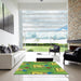 Square Machine Washable Transitional Green Rug in a Living Room, wshpat3117