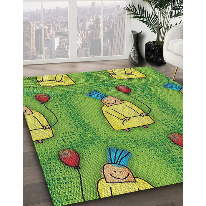 Patterned Green Novelty Rug in Family Room, pat3117