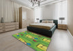 Patterned Green Novelty Rug in a Bedroom, pat3117