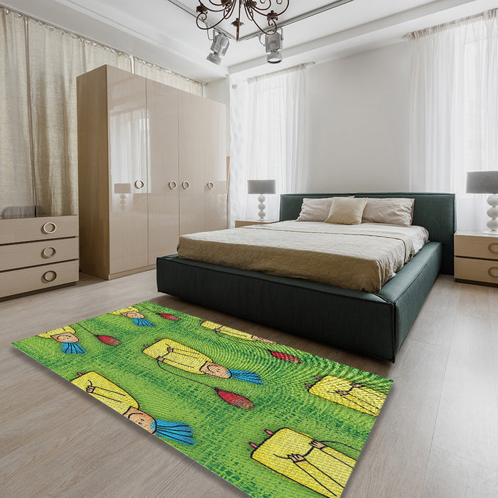 Patterned Green Novelty Rug in a Bedroom, pat3117