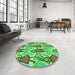 Round Patterned Dark Lime Green Rug in a Office, pat3118grn