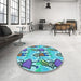 Round Patterned Steel Blue Rug in a Office, pat3118lblu